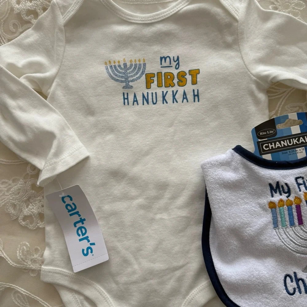 Carter's Onesies and White Bib Set for Hanukkah